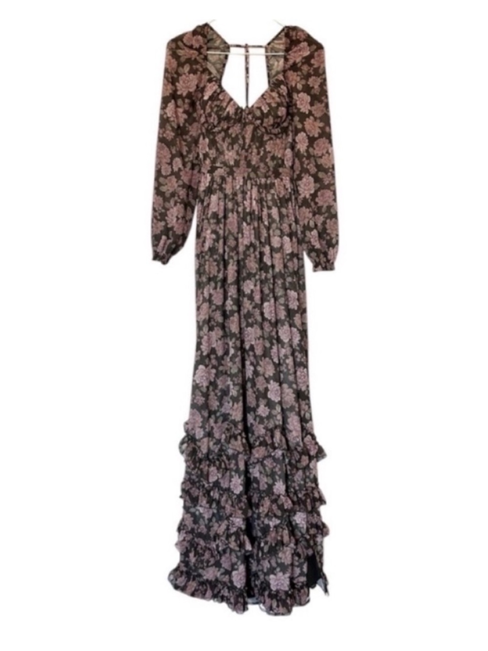 NWT V. Chapman Carmella Corset Maxi Dress Chocolate Peony Floral - Picture 11 of 11